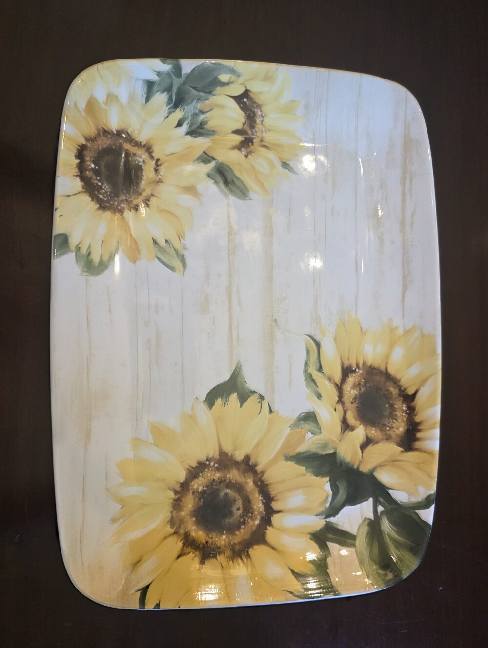 Certified International White Ceramic Tray with Sunflower Design
